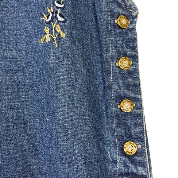 M.P.H. Blues Denim Maxi Jumper Dress XL Embroidered Prairie Flowers Side Buttons - Picture 6 of 12